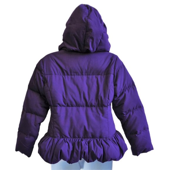 Ralph Lauren Purple Puffy Coat Peplum Detachable Snap Hood Green Pony Down XS - Picture 3 of 13